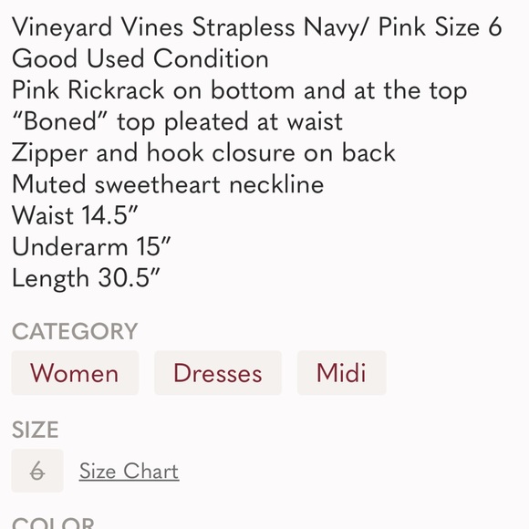 Vineyard Vines Strapless Dress Navy/ Pink Sz. 6 - Picture 9 of 9